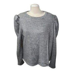Les Serein Silver Puff Sleeve Sweater Womens Sz XXL Lightweight Rayon Blend Crew